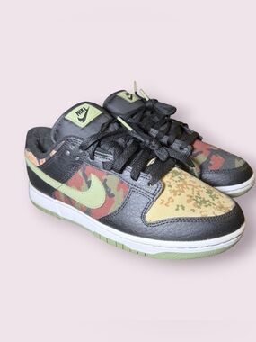 DH0957-001 Nike Dunk Low Crazy Black Multi Camo Khaki Oil Green Orange 7.5